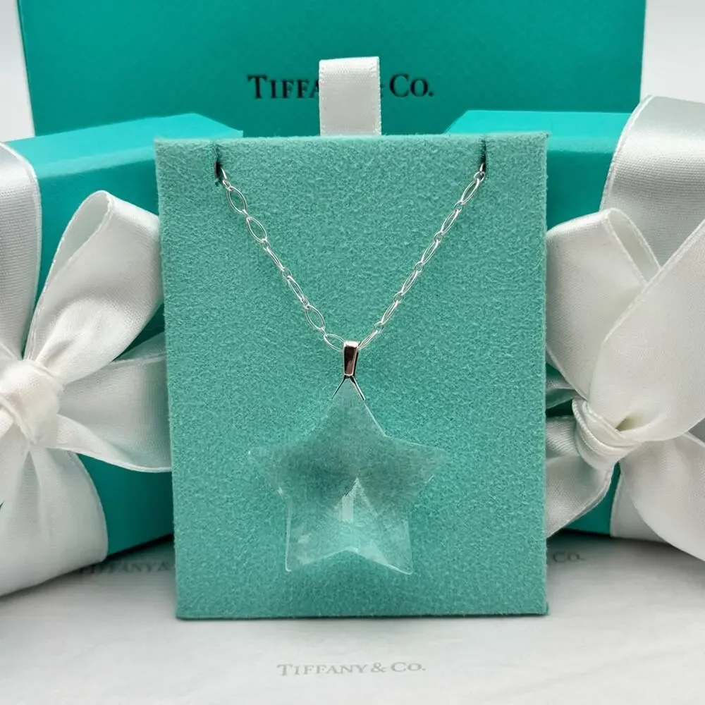 Tiffany & Co. Crystal Star Pendant Necklace Sterling Silver Chain Gift Box